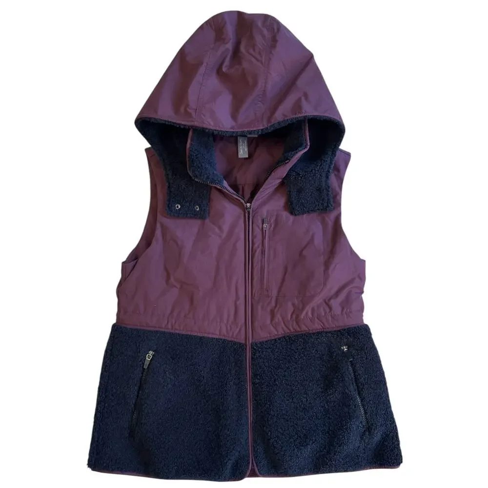 Sweaty Betty Sherpa Fleece Vest Plum Black Hooded Urban Athleisure Size 8